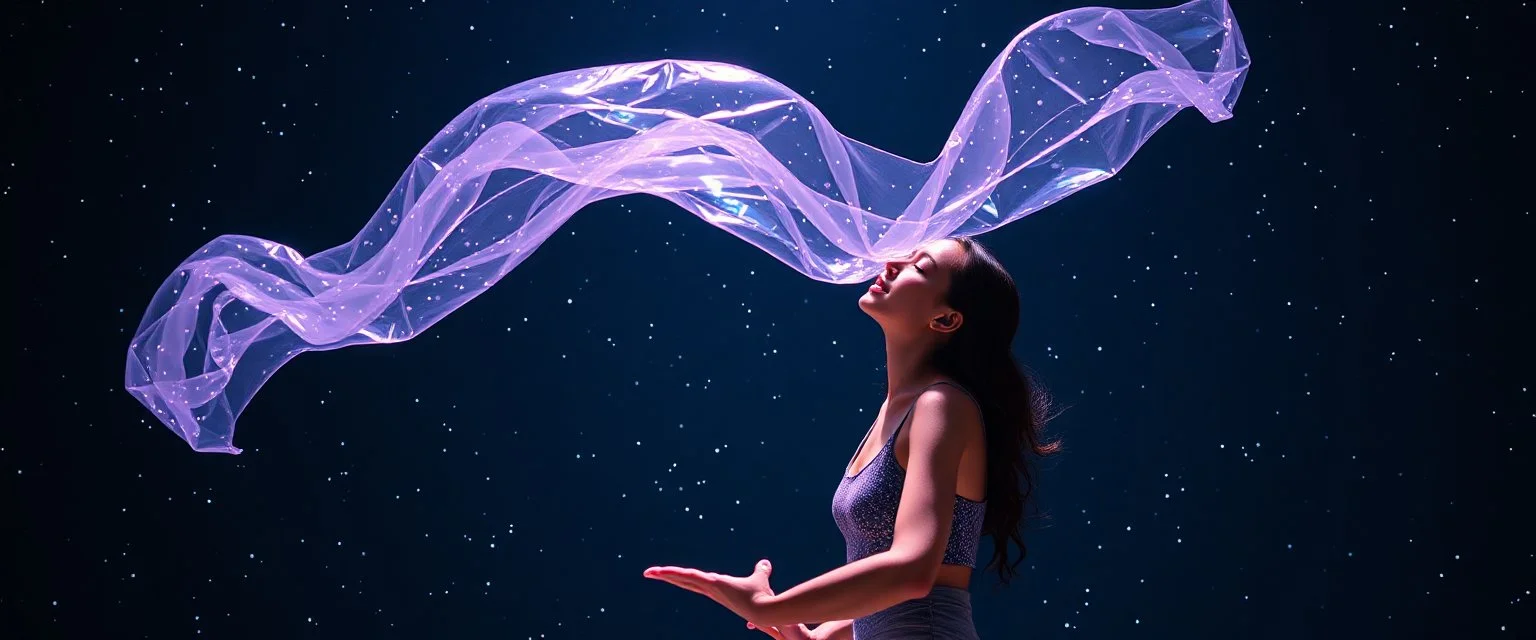 yoga mind bending bubble gum as a young woman floating transparent shiny slug notes in the weirder universe