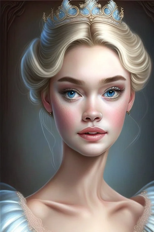 Princess Cinderella, with a very beautiful and symmetrical face, wears nude makeup and wears a charming, long and beautiful dress