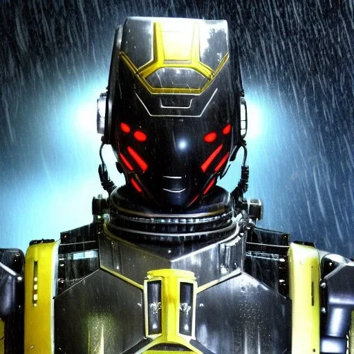 portrait of a Robot samurai, Japanese cyber style, art by Yoji Shinkawa, artist, cold ambient, rain, fog, latex, cables, purpurin, black, decorative color lights, neon style, led lights, fog, rain, vibrant color, highly detailed, art stations, concept art, smooth, unreal engine 5, god rays, ray tracing, RTX, lumen lighting, ultra detail, volumetric lighting, 3d, finely drawn, high definition, high resolution.