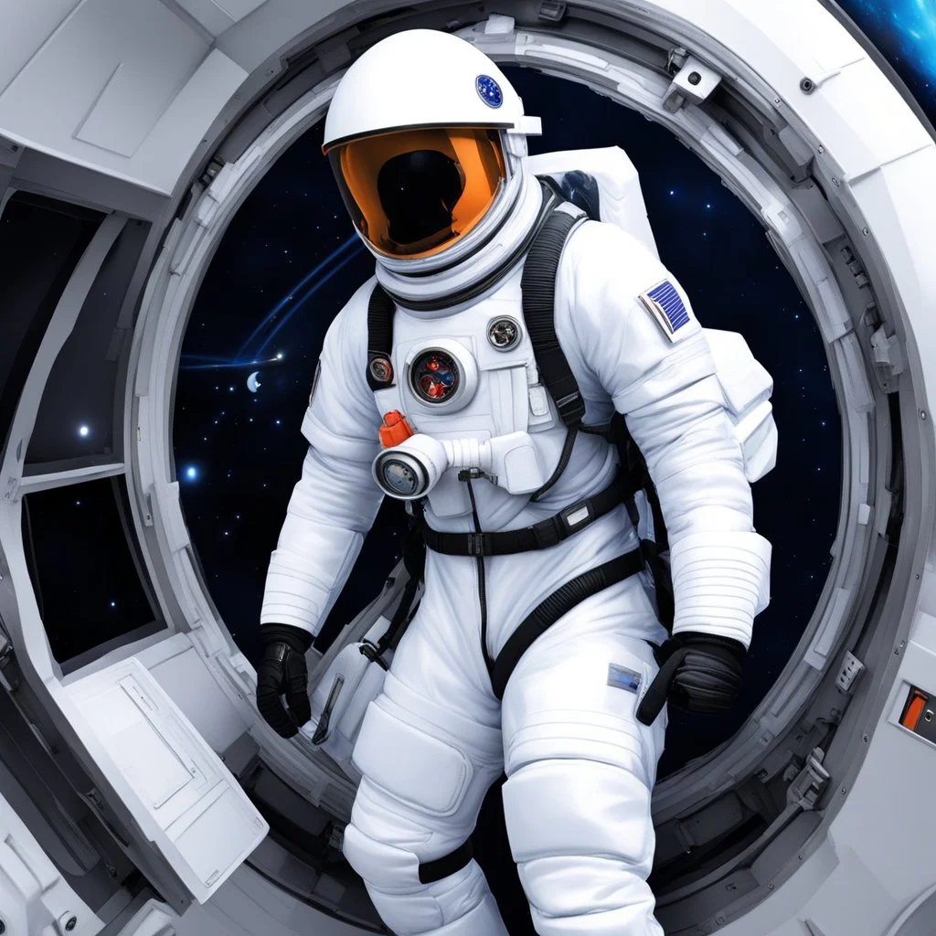 What do you do when your space yacht springs a leak? Jump into your emergency space suit. One size fits most. Gloves and boots attached. Climb in, zip up, snap the neck ring closed. Pop the one-piece helmet and backpack over your head and snap it closed. Try to breath normally and await rescue. In the spaceship