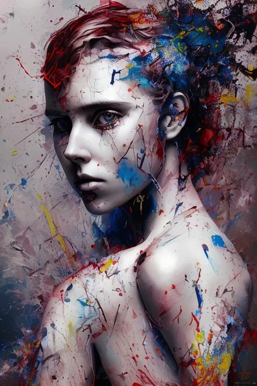 danish singer mø face, Elizabeth bathory Abstract portrait by Yoji Shinkawa, Jackson Pollock