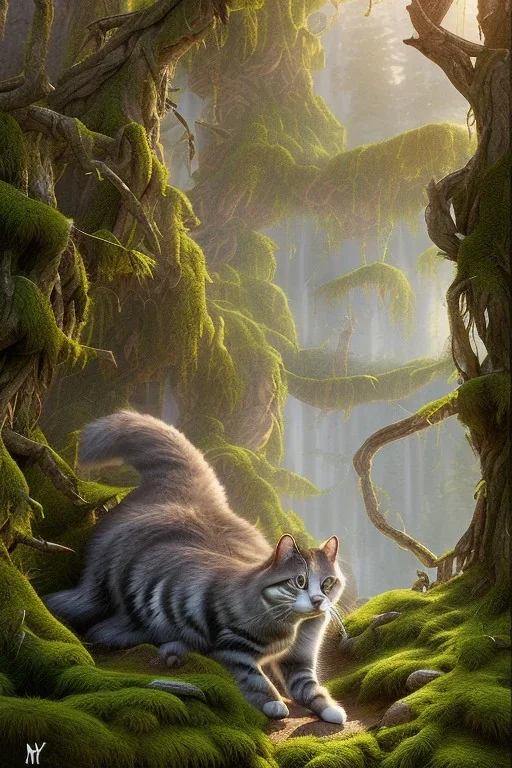 warriorcat, forest, 8k resolution, high-quality, fine-detail, intricate, fantasy art, detailed matte, volumetric lighting, illustration, 3D