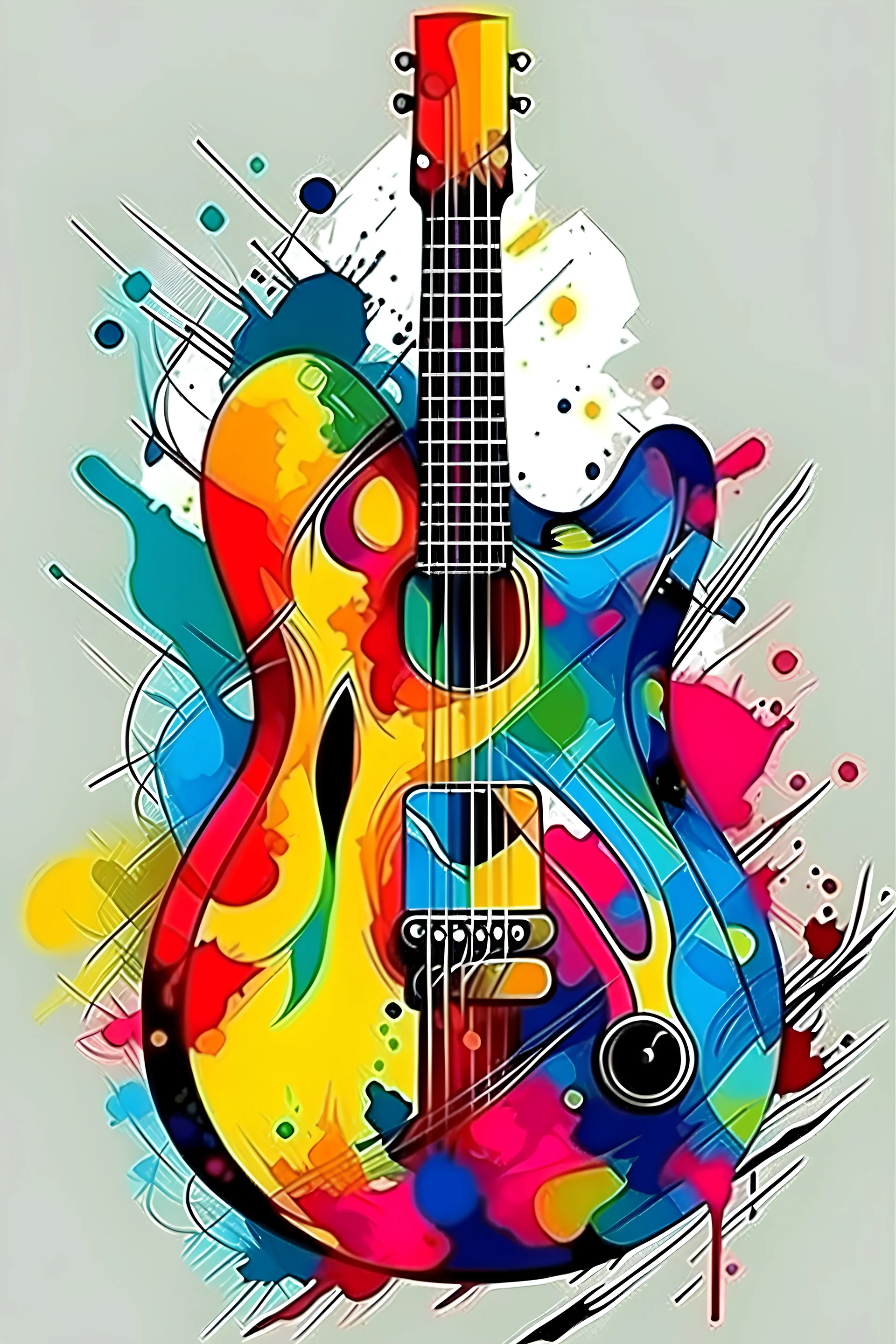 Abstract painting guitar in style of splash colors