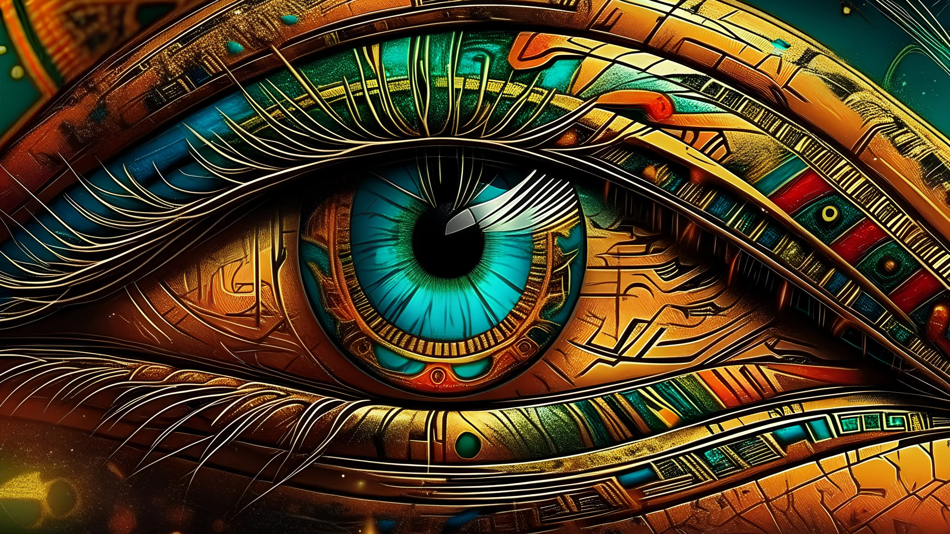 Egyptian eye of Horus abstract nft cyber realistic hieroglyphics details colorful