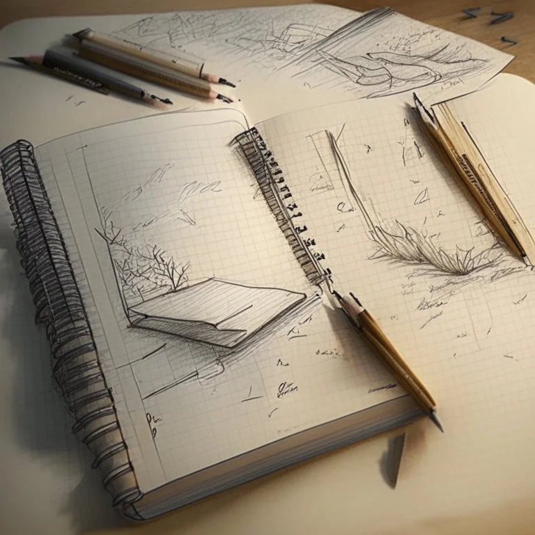 A notebook with sketches