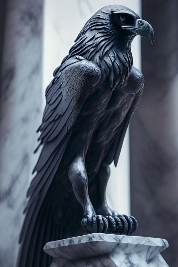 storm crow on marble statue, 4 k, trending art, depth of field, high detail, high contrast