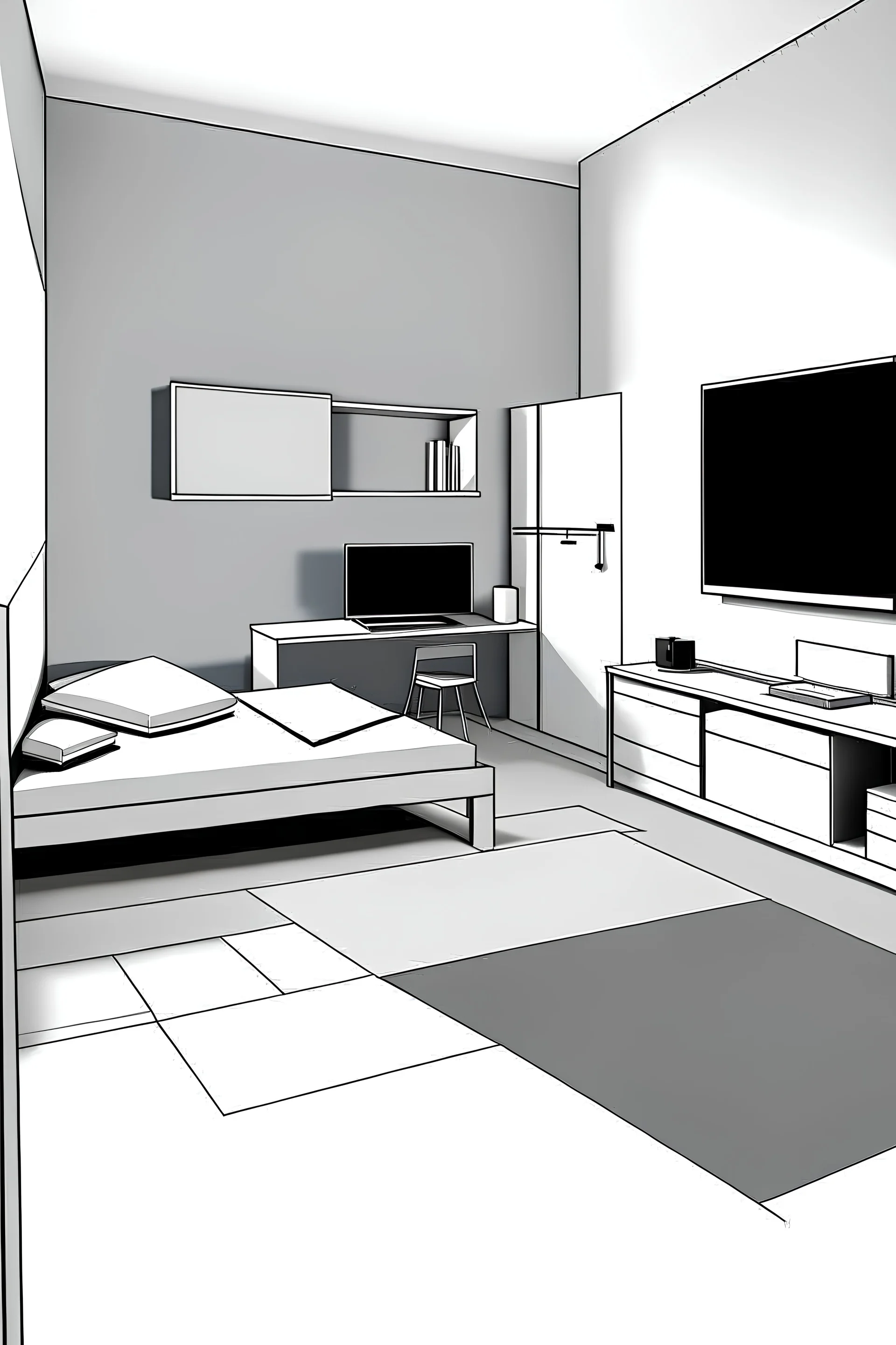 Diseño de una habitación minimalista pero moderna, destinado a un adolescente con esencia y ambientación del gaming