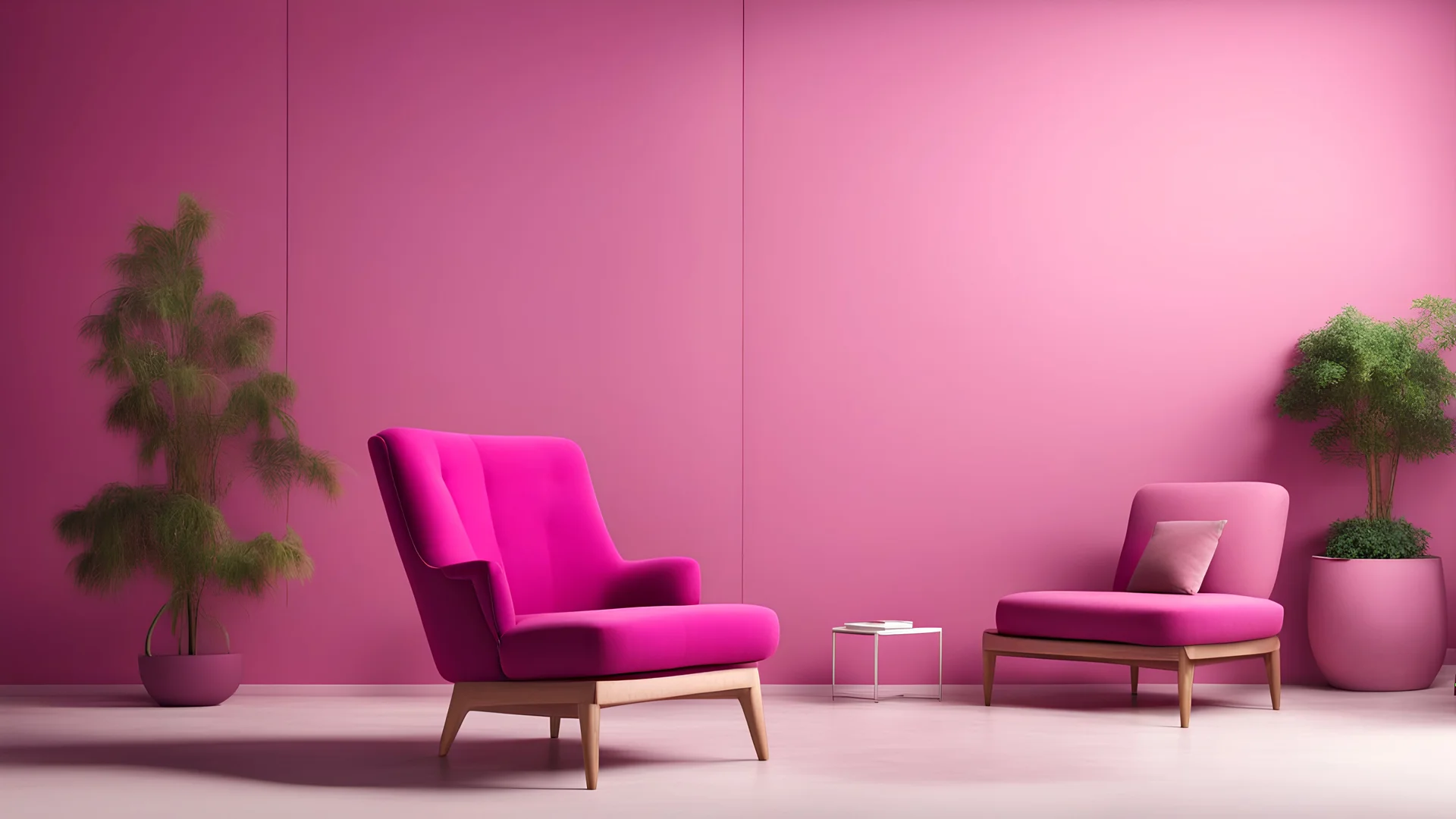 Viva magenta wall background mockup with armchair furniture and decor of the year 2023.3d rendering