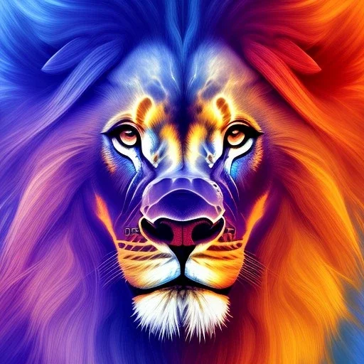 Lion portrait, bright colors, finger paint, splash, centered, detail, 8k resolution,