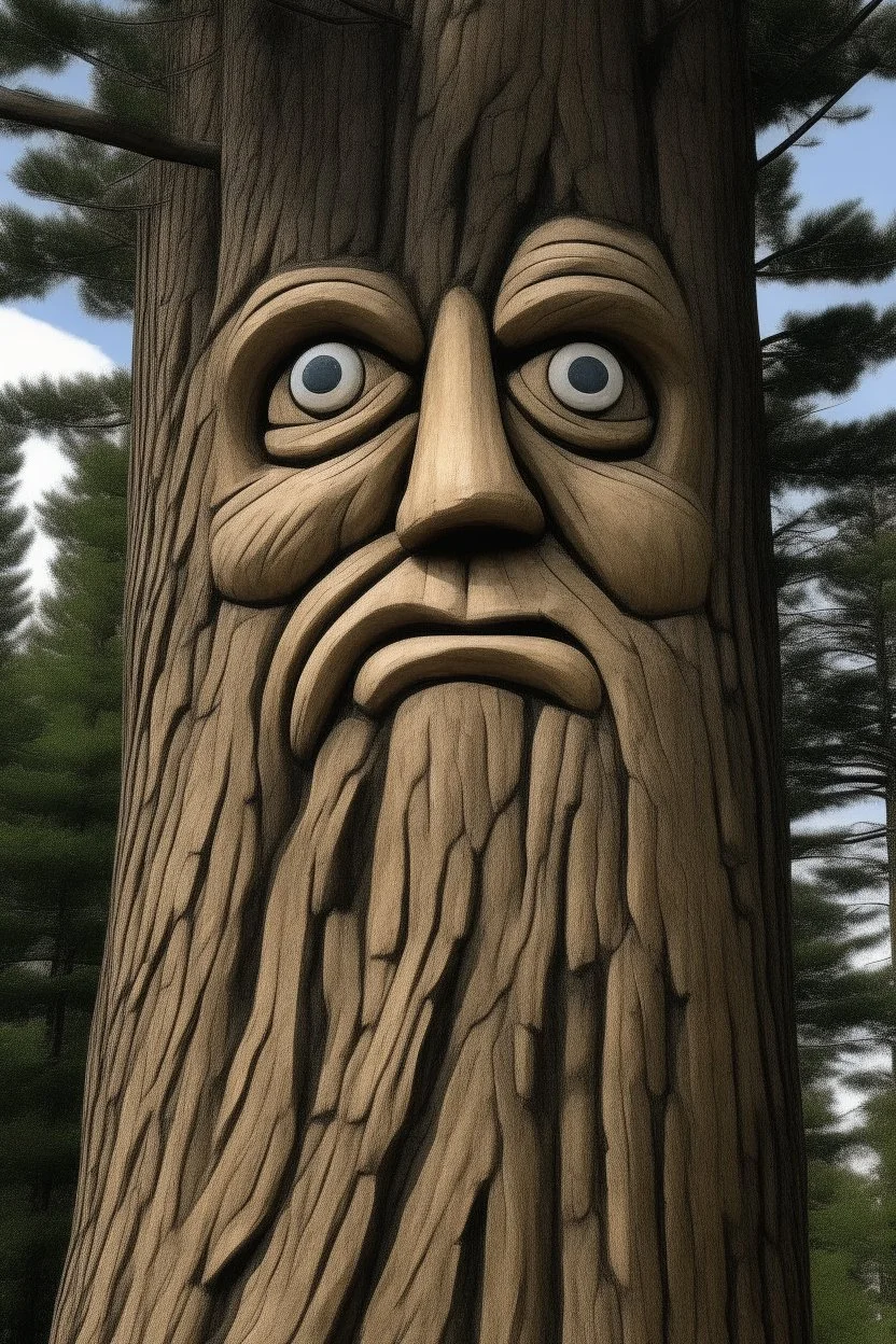 A pine tree with a human-like face that can talk