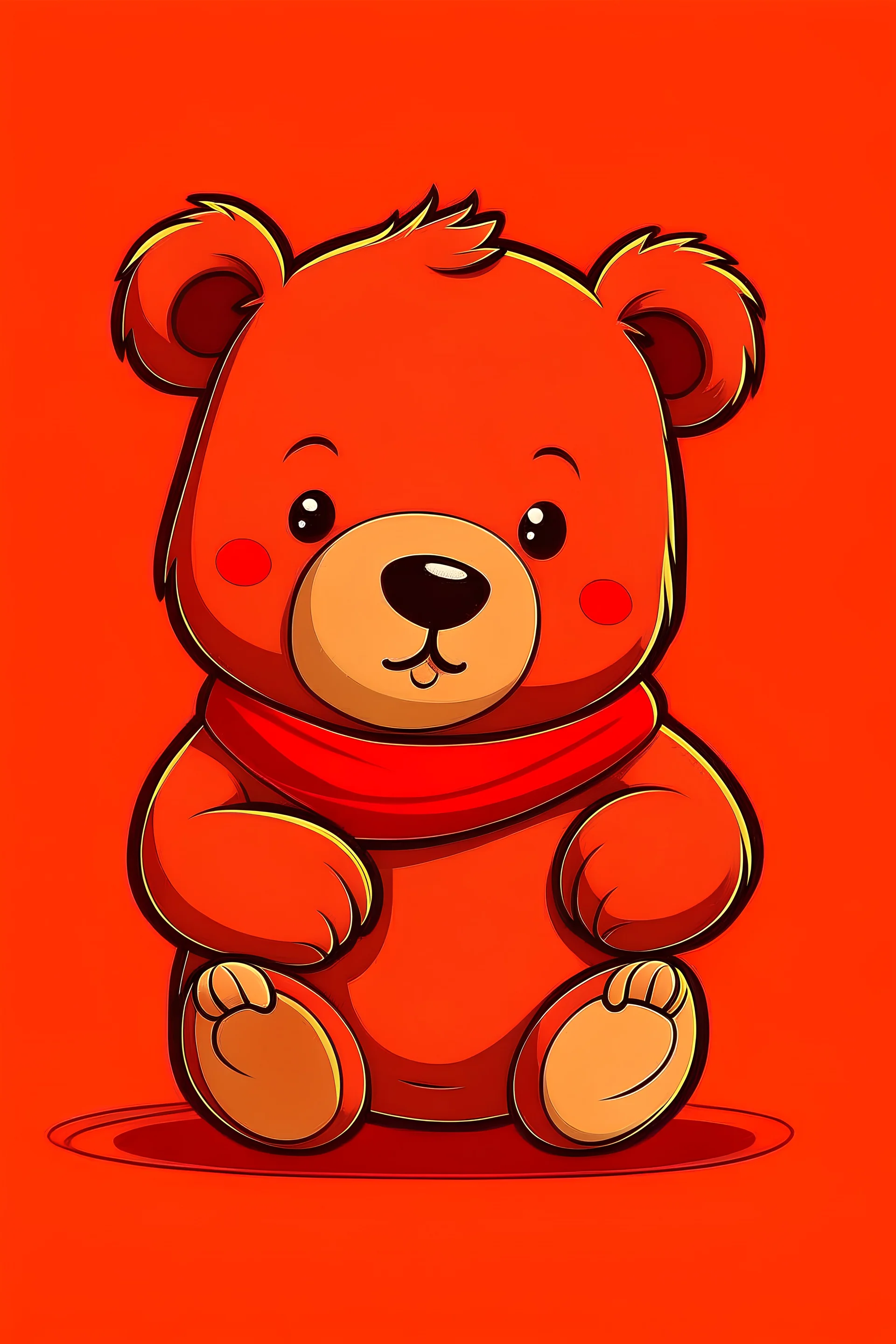 애니메이션에 나오는 귀여운 백곰. 주황색 단색 배경에, 빨간색 글러브를 착용하고 있다. 글러브를 끼고 바게트빵을 겨드랑이에 끼워놨다.