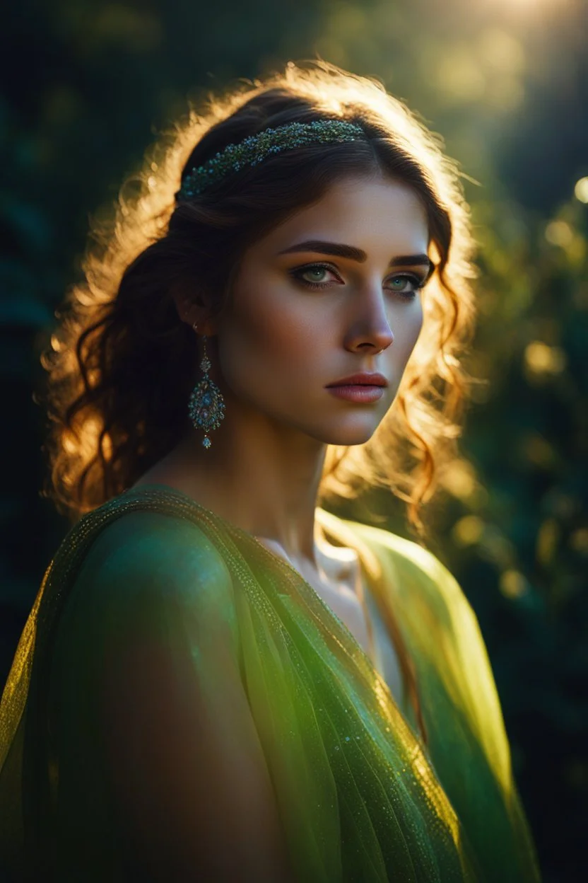 Morning Dew Serenity: Picture a delicate fluorescent glass sad girl face in the early morning light, Iridescent colors with intricate details. The tranquility of the scene mirrors the quiet strength that comes from embracing stillness and finding inspiration in the simplest moments.