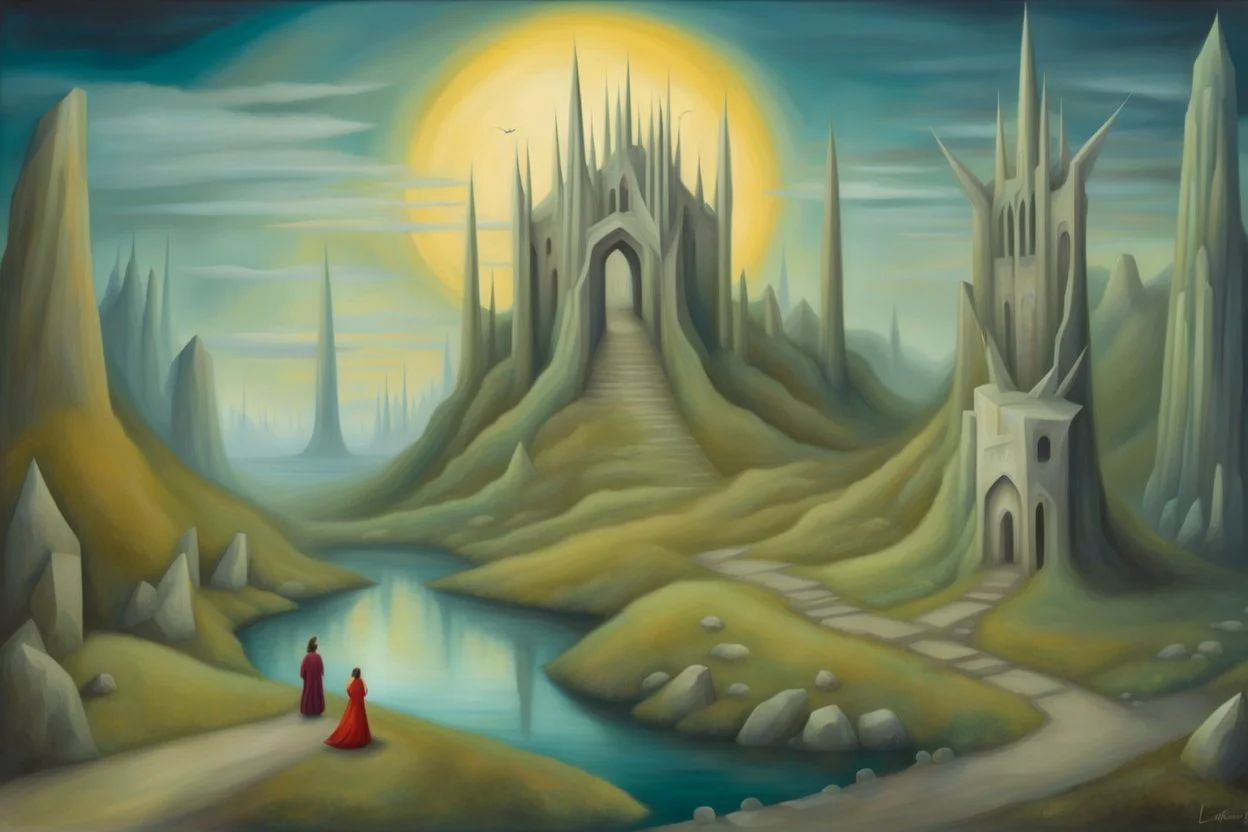 whispering ruins by artist "Kate Lycett",by artist "Leonora Carrington",by artist "Gilded Tenebrism"