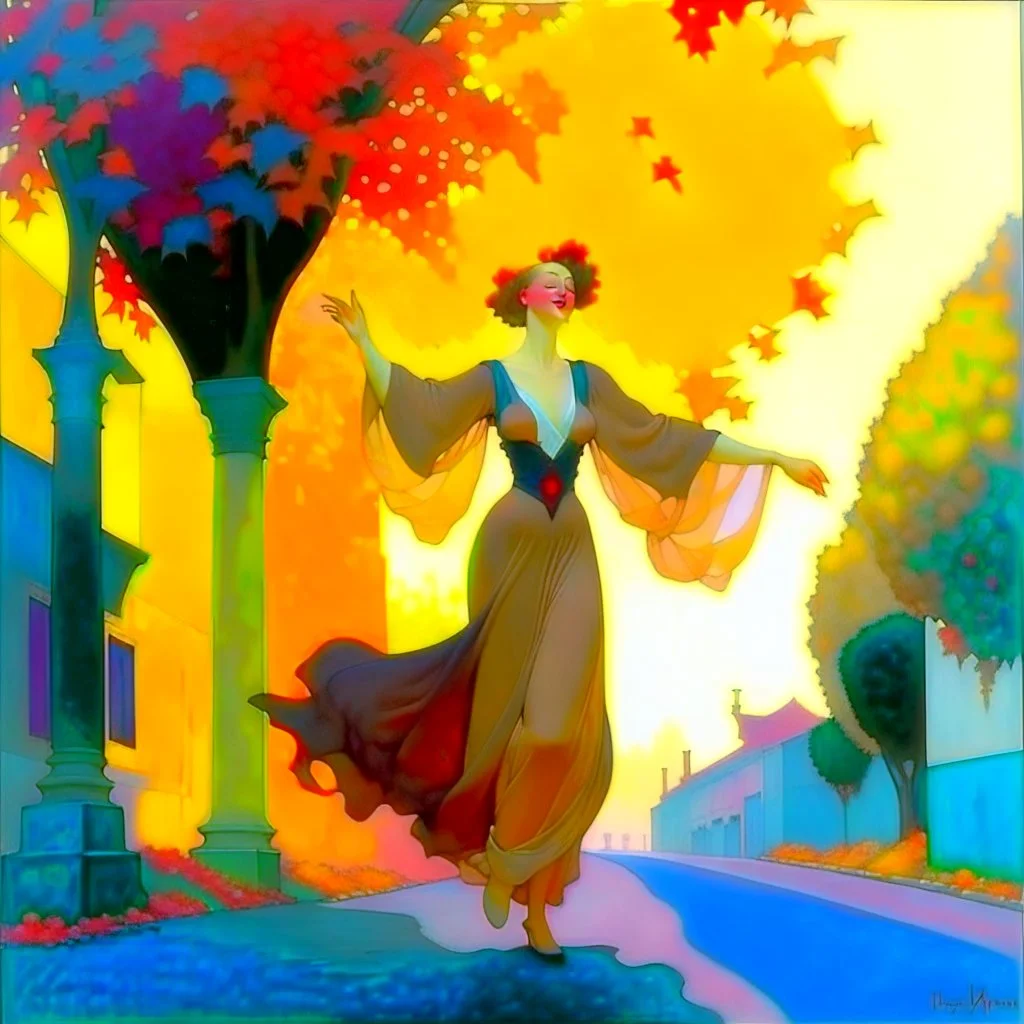 woman dancing in the street Leonor Fini Maxfield Parrish