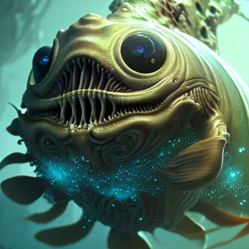 fluid ink angler fish creature, unreal engine 5, 8k resolution, photorealistic, ultra detailed