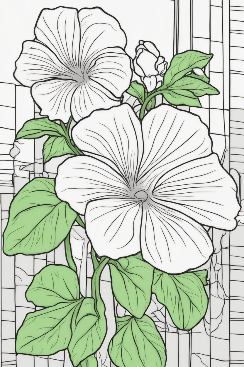 flowers coloring page for kids, petunia, cartoon style, thick outline, low details, no shading, no color