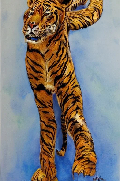 Full body portrait, painting, medium shot lady style of tony the tiger