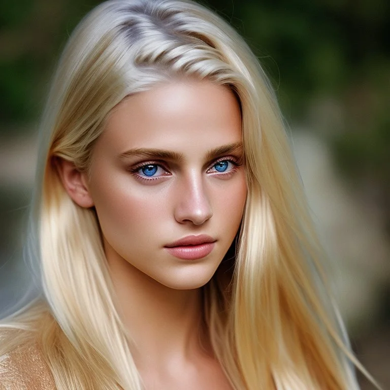 Photoreal close-up of a beautiful blonde warrior