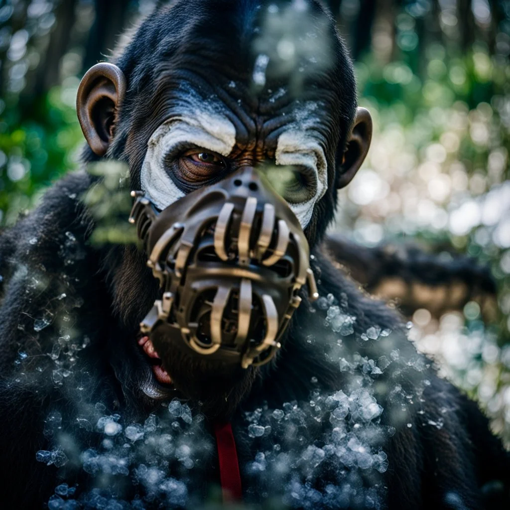 Close up of a Bigfoot wearing a respirator, Christopher Nolan, Dystopian, Extreme depth of field, bokeh blur, Alberta, all-natural, in the style of candid, imperfection, natural lighting, Fuji Film, Anamorphic lens