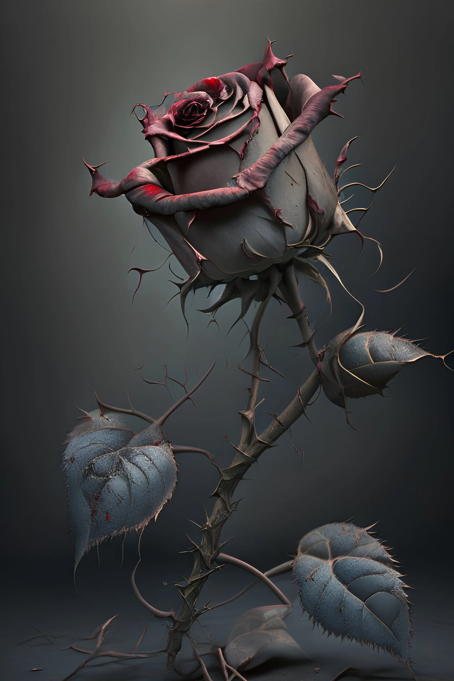 An image of a wilted rose with the thorns