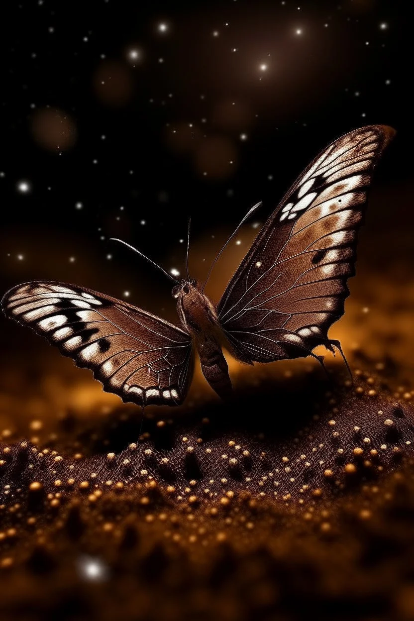 Luminous brown butterfly and manure full of stars