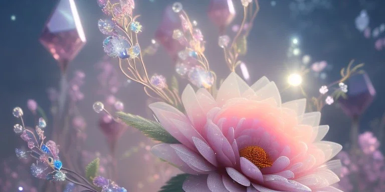 crystal subtle flower in a galactic ambiance beautiful fairy, transparent, delicate colors, in the foreground, full of details, smooth，soft light atmosphere, light effect，vaporwave colorful, concept art, smooth, extremely sharp detail, finely tuned detail, ultra high definition, 8 k, unreal engine 5, ultra sharp focus