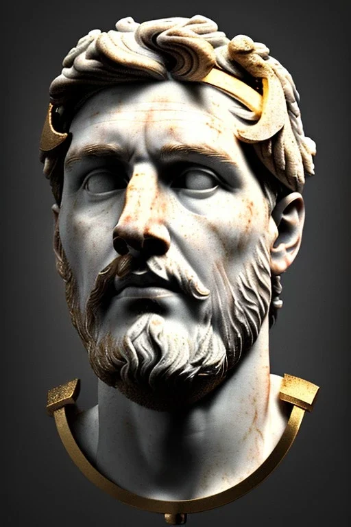 Ultra Realistic image, Roman sculpture bust, clean white marble material, Lionel Messi, gold Laurel leaves wreath, renaissance ornaments, one gold star, chisel style, waist up portrait, emperor style, epic, celestial, cinematic lighting, god light, 4k resolution, smooth details, ornate details, soft lighting, unreal engine 5, art station, substance 3d, art concept.