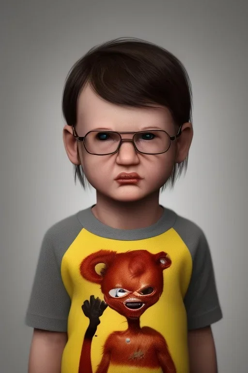 Dahmer toddler, full body, angry, bokeh, hyper realistic