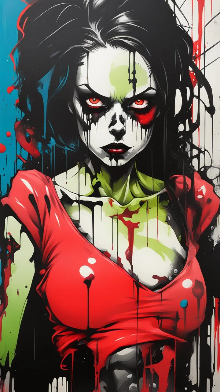 graffiti art of beautiful cartoon zombie girl , elaborate acrylic spray paint by Yoji shinkawa + nick Edwards + Junji Ito style with bold brushstrokes, vibrant saturated natural color