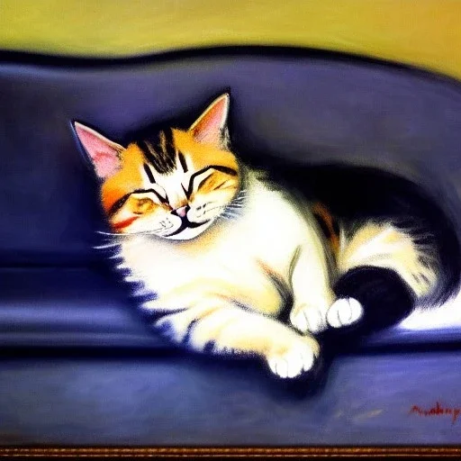 oil portrait of a Cat sleeping in a sofa by Monet 8k