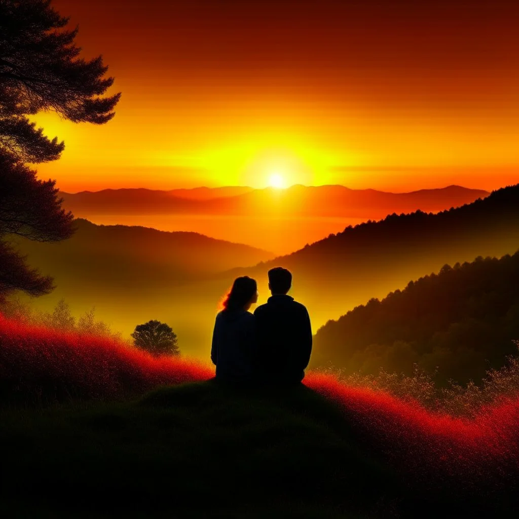 Whispers of the Heart a couple with sunrise in the hills