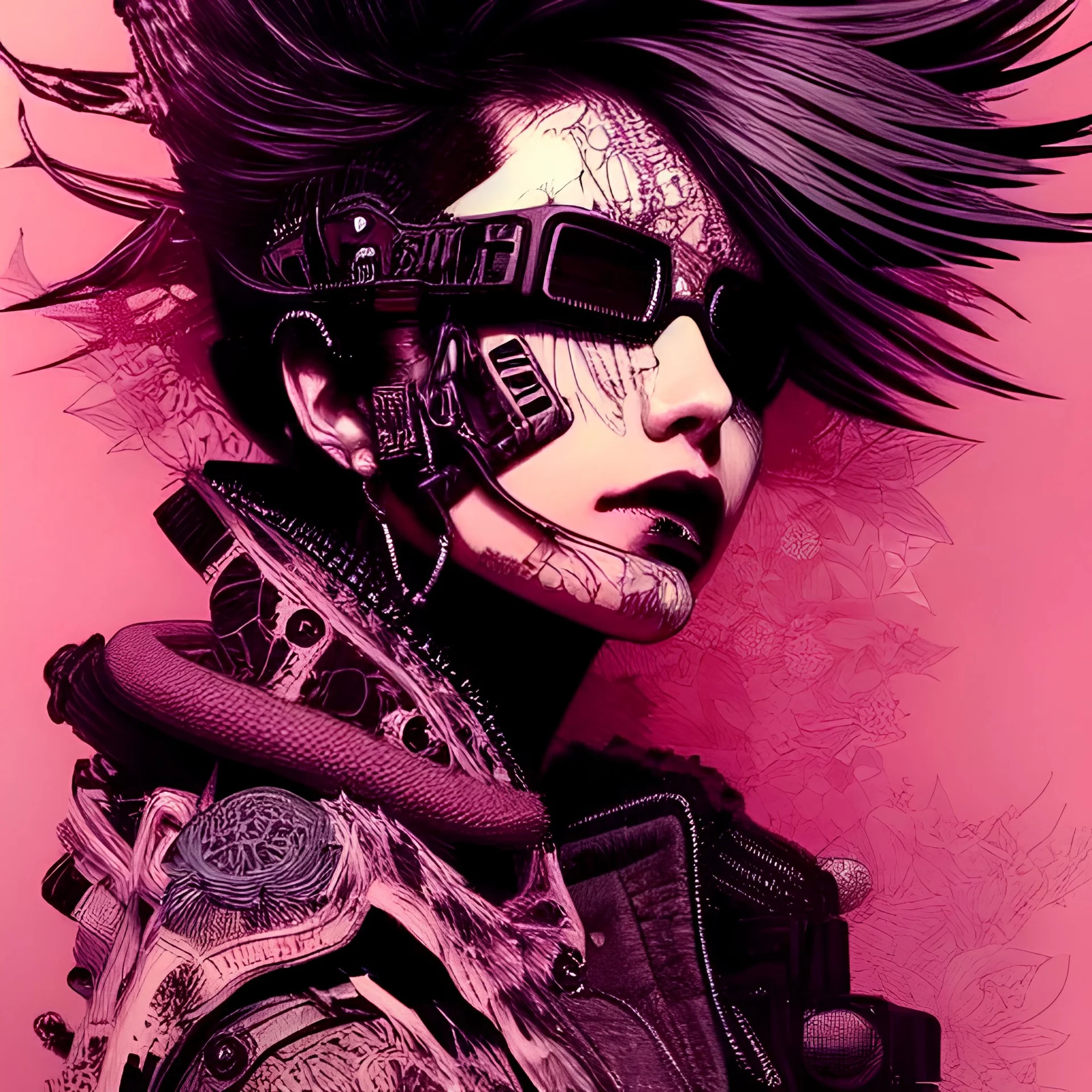 beautiful punk girl, hyper detailed, hyperdetailed, intricately detailed, illustration by <kilian eng> <Yoji Shinkawa>,beautiful punk girl, hyper detailed, intricately detailed, illustration by <kilian eng> <Yoji Shinkawa>, purple tones, darkred tones,