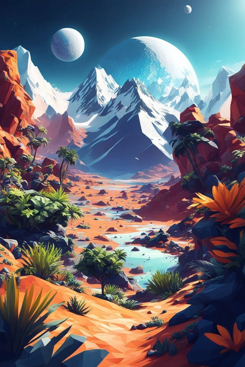 (((close midshot))), (((low poly art:2))), (astronaut), ultra-detailed illustration of an environment on a dangerous:1.2 exotic planet with plants and wild (animals:1.5), (vast open world), astroneer inspired, highest quality, no lines, no outlines candid photography. by Lekrot