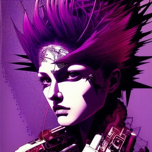 beautiful punk girl, hyper detailed, hyperdetailed, intricately detailed, illustration by <kilian eng> <Yoji Shinkawa>, purple tones,