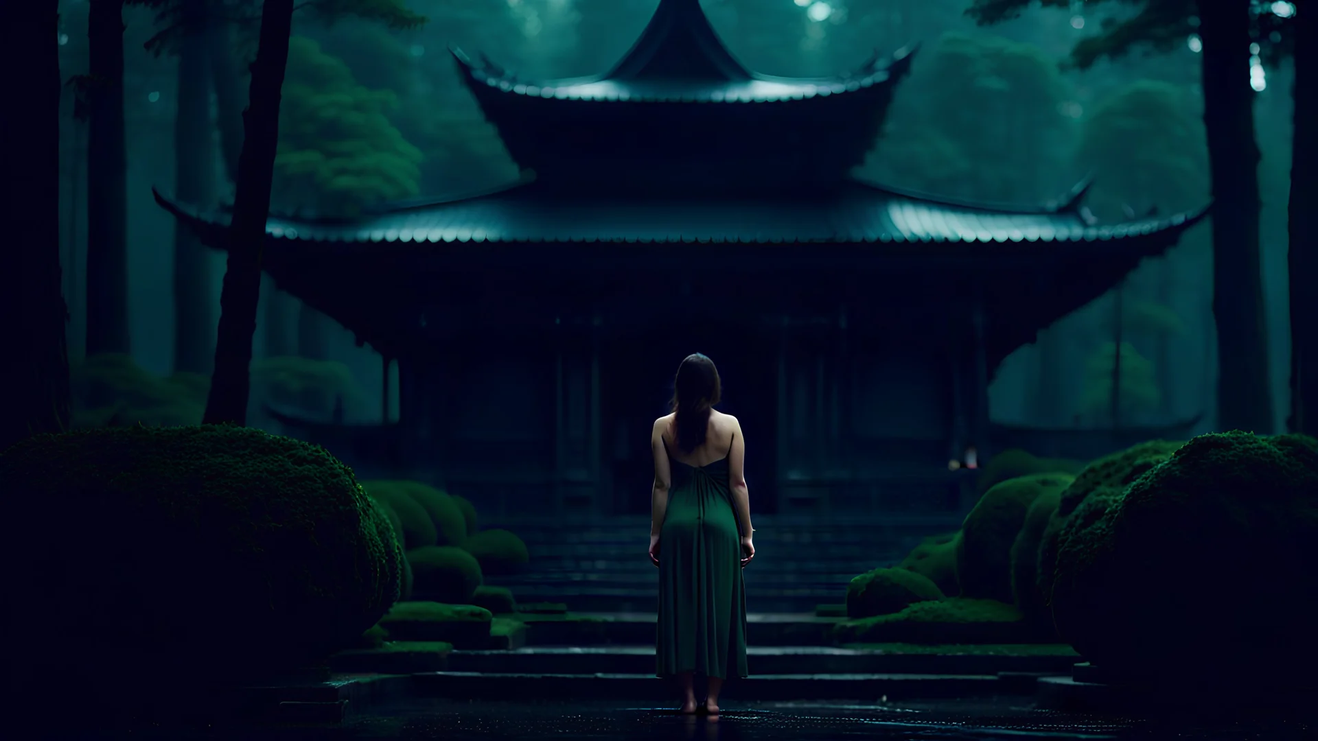 beauty, women standing in the rain, curvy figure, curves, deep forest temple background, 4k --stylize 1000, Fujifilm -T4, dreamy expressions, elegant and sophisticated, ultra realistic --C 10, 100mm lens. Unmistakable to a photograph. Cinematic lighting. Very accurate representations and details for the photos 4k, 8k, 16k, full ultra hd, high resolution and cinematic photography --v 5 --Chromatic Aberration --GB Displacement --Scan Lines --Ambient Occlusion --Anti-Aliasing FKAA --TXAA --RTX --SS