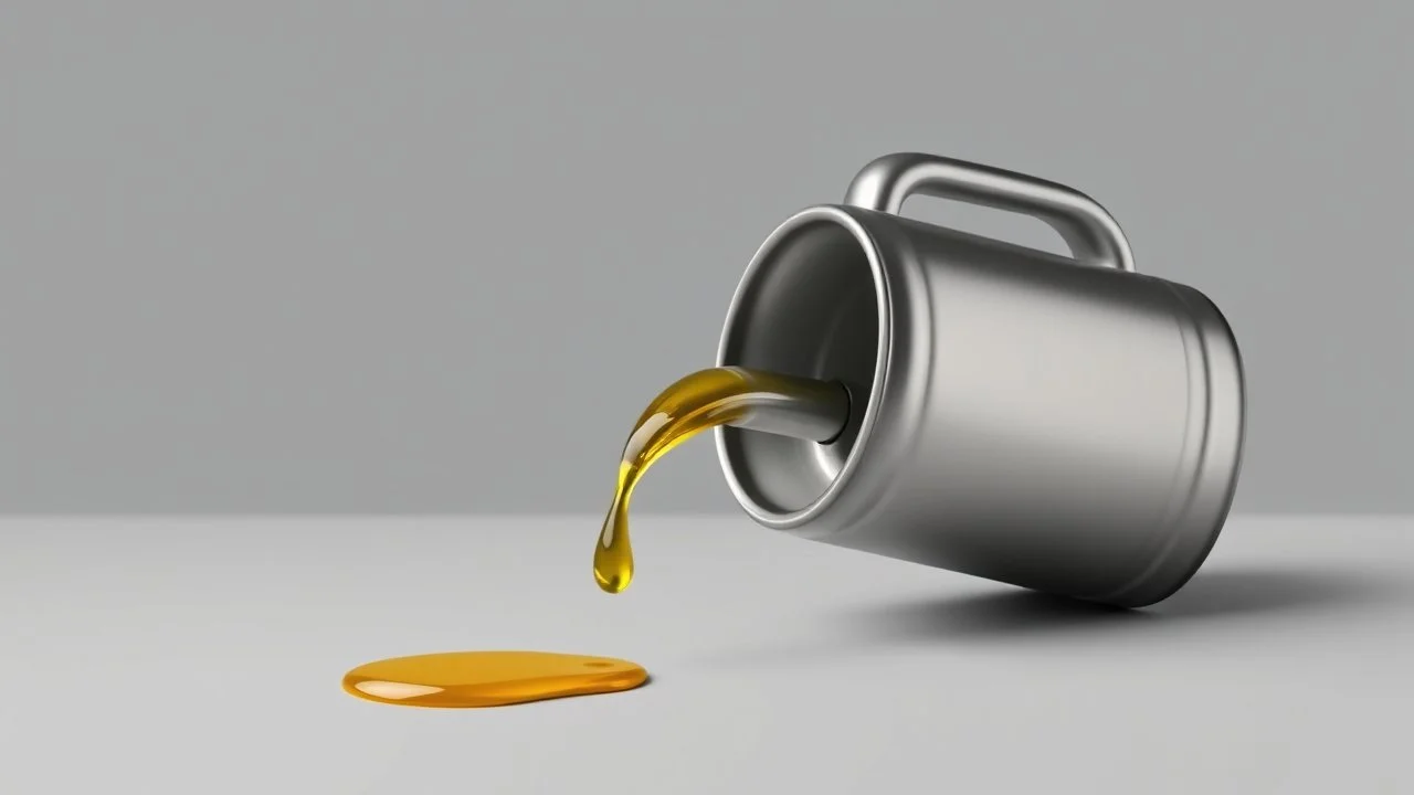 an oil can tipped over slightly with a drip of oil at the end, vector