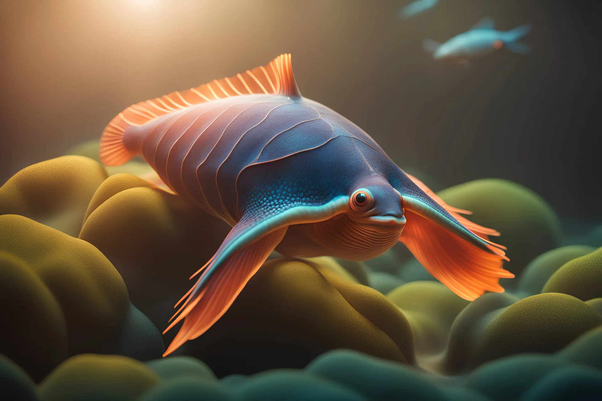 Strange, beautiful sea creature, Cinematic lighting, Volumetric lighting, Epic composition, Photorealism, Bokeh blur, Very high detail, Sony Alpha α7, ISO1900, Character design, Unreal Engine, Octane render, HDR, Subsurface scattering