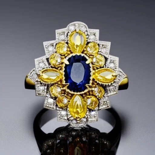 diamond and yellow sapphire ring, art noveau, filigree, floral, breathtaking, highly ornate, delicate, intricate, photorealistic, high fashion, fine jewellery, luxury, designer