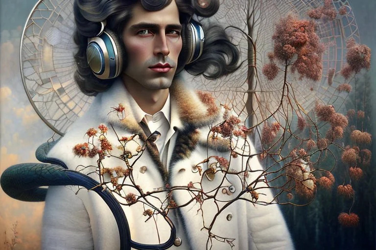 Streamline moderne man with headphone windblown hair trees leaves carel weight Oxana dobrovolska catrin welz-stein andrea kowch andrea kurti art deco surrealism