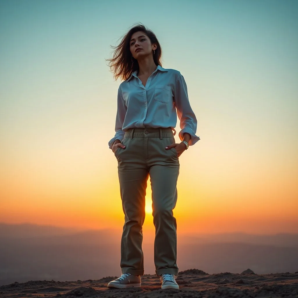 full body young lady in pants an blouse