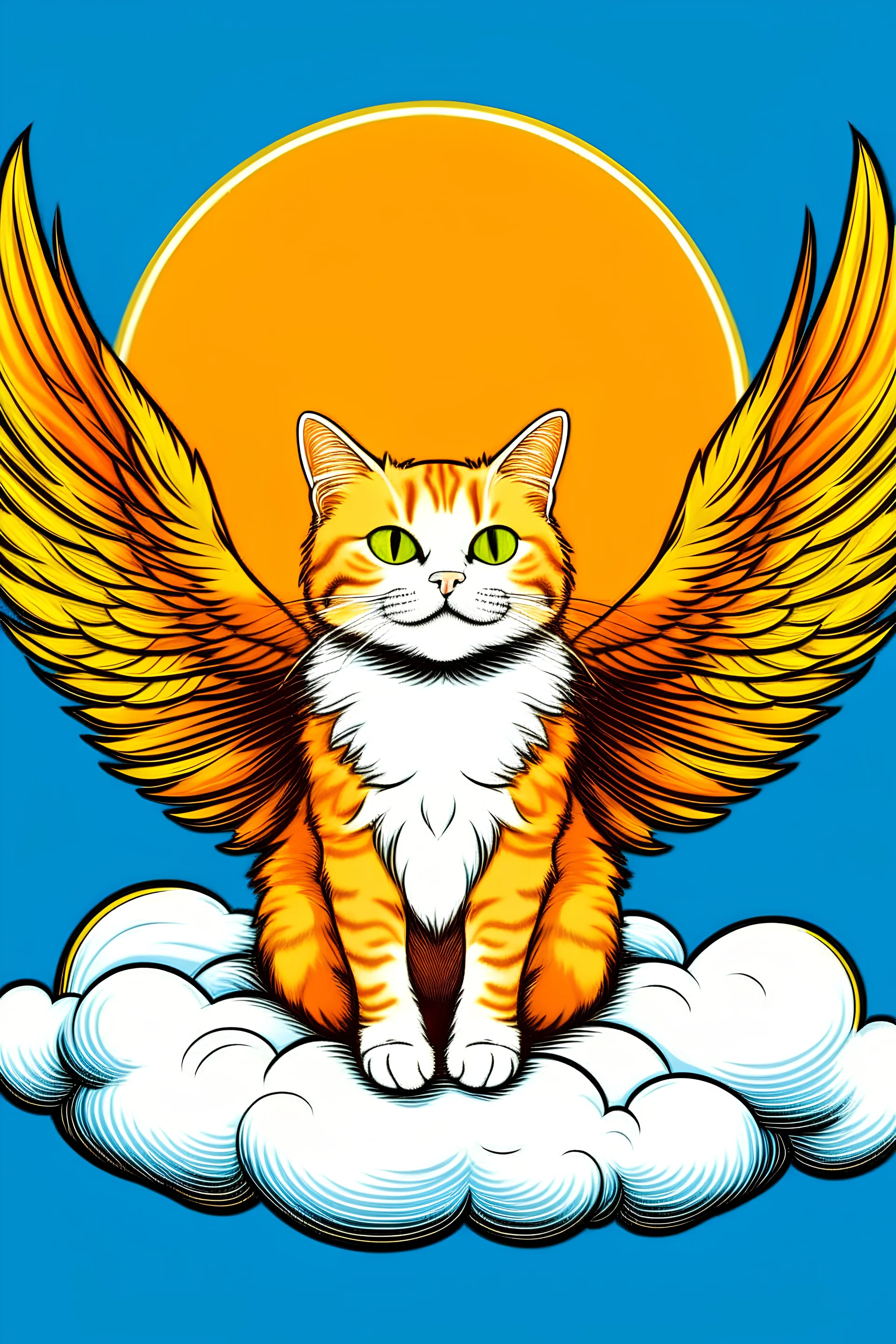 orange cat with stripes in heaven with wings and a halo modern