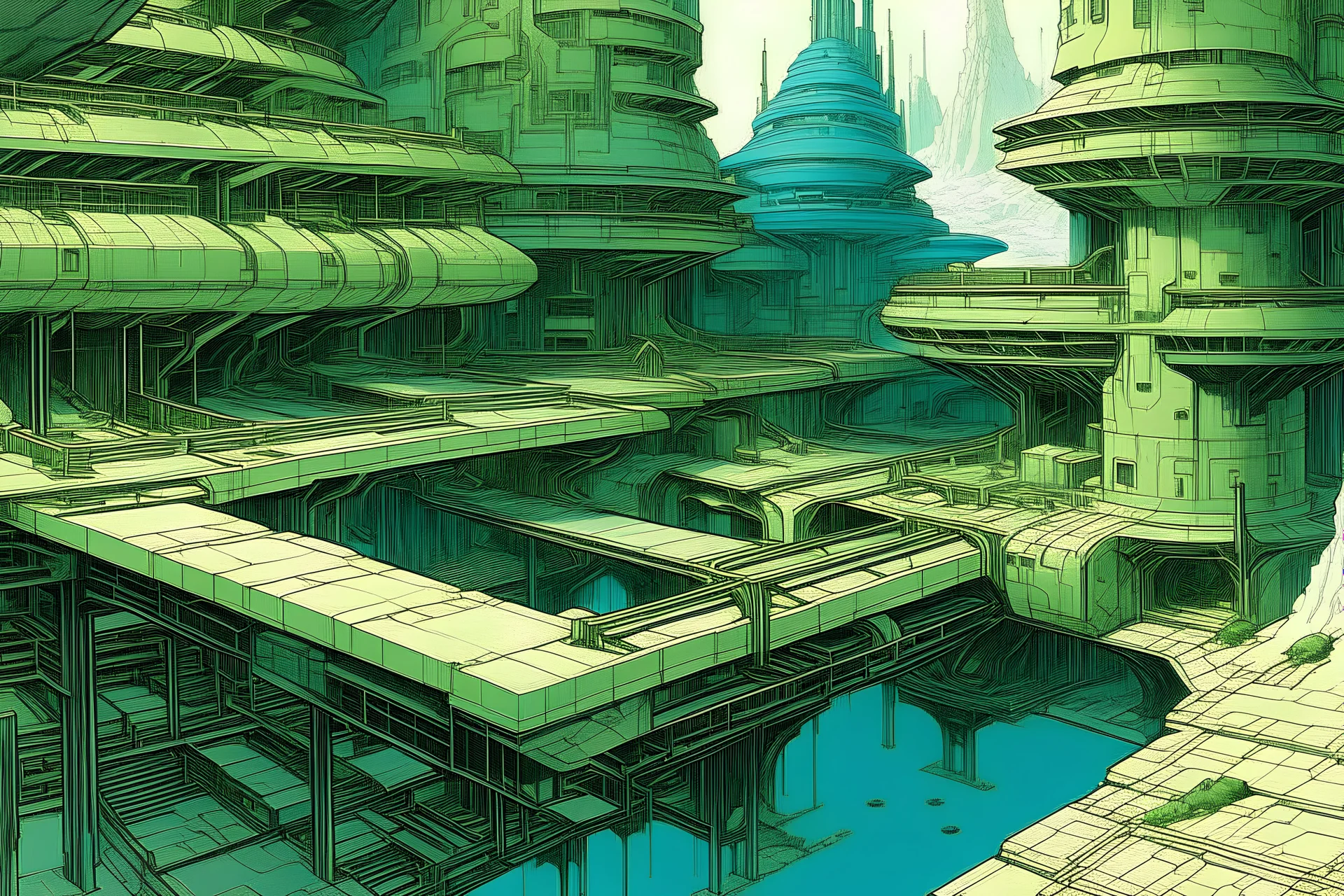 underground city base by moebius