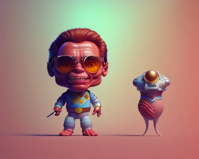 tiny cute {Arnold Schwarzenegger} toy, standing character, soft smooth lighting, soft pastel colors, skottie young, 3d blender render, polycount, modular constructivism, pop surrealism, physically based rendering, square image, evil ,