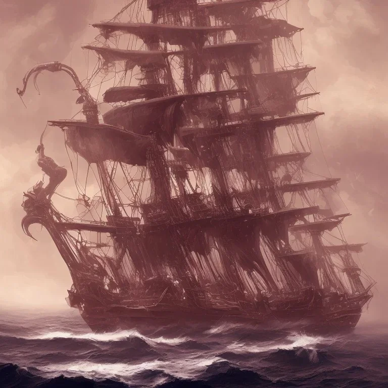 Skeleton pirates on a big, scary ship, artistically