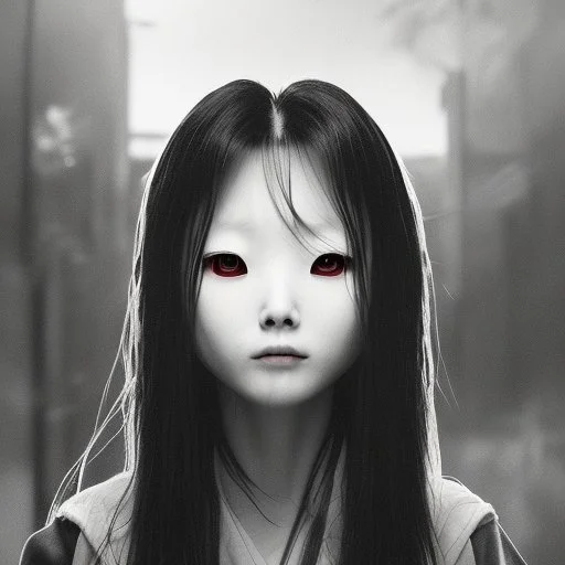 Sadako Yamamura (Ringu, 1998) ; screenshot, Dark Foggy Georgeous Horror Dark Fantasy Art by James Bousema, digital illustration, evil,wild, cold stare ,photo-realistic, 32K,dynamic colors,high details,high definition,crystal clear image,aspect ratio 33:1,DIGITAL ILLUSTRATION by James Bousema Modifiers: Nikon D850 elegant Award winning photography fantasy photorealistic very attractive