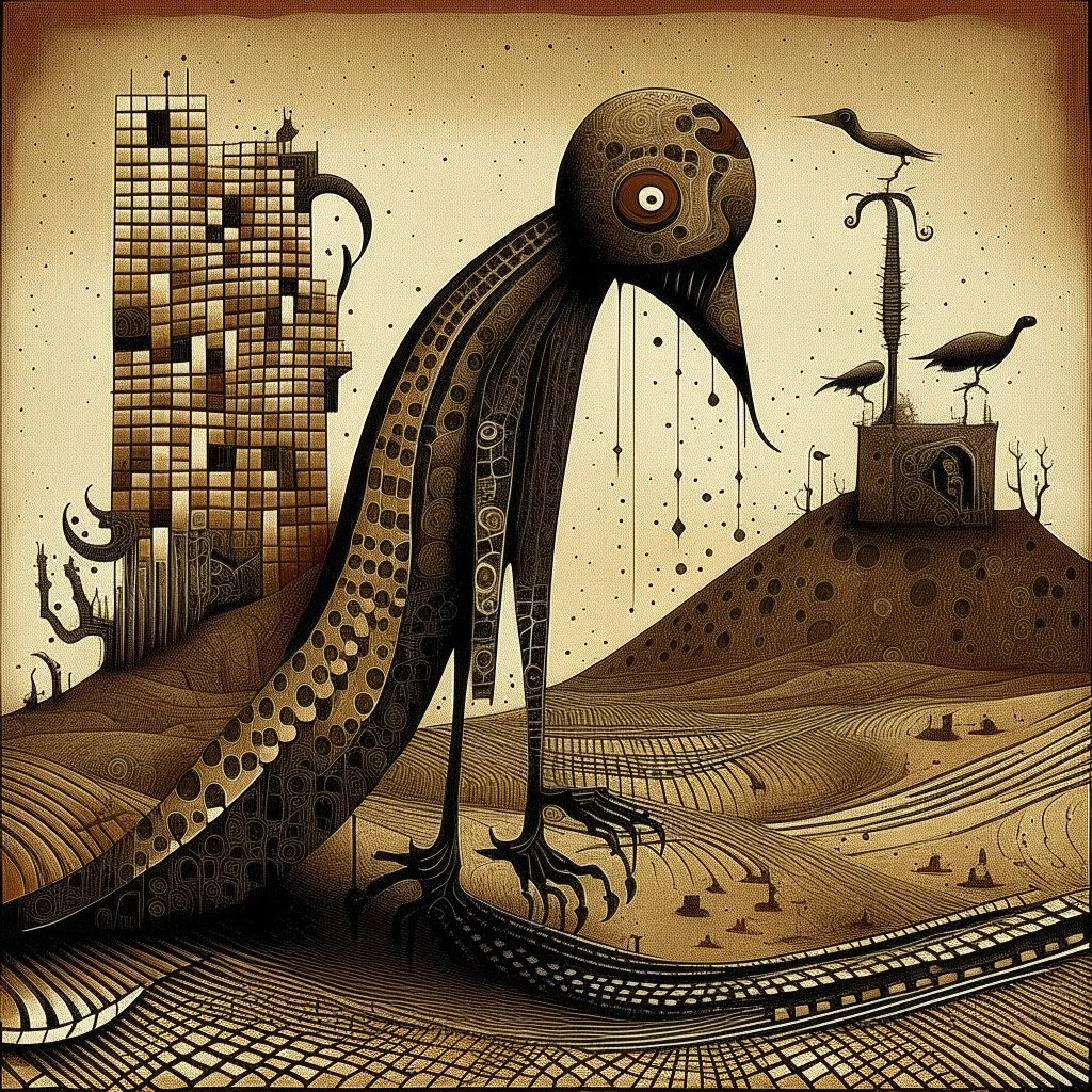 Liminal Abominations, by Phlegm and Ray Johnson, warm colors, stylish and unsettling abstract horror illustration, Kafkaesque tiny legged trepidations, diagonal composition, album art, Morse code dot and dash vertical textures, dark shines war, complex contrast