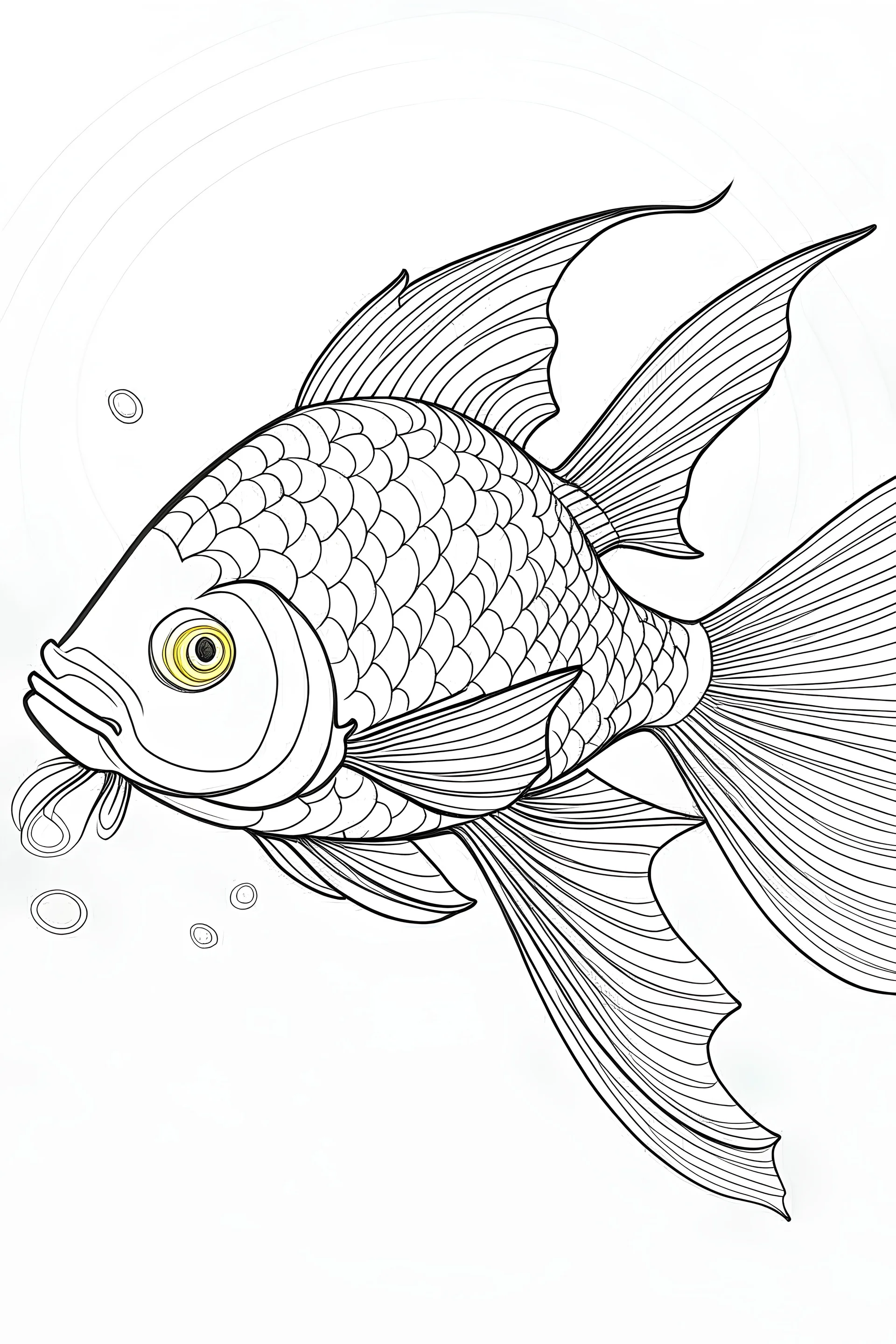 Draw me a completed artwork of a goldfish in continuous contour line art using a pen