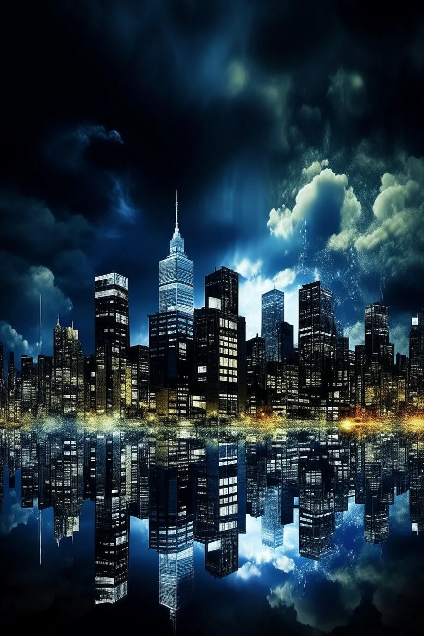 New York City buildings at night in Abstract Fluid, cloudy sky