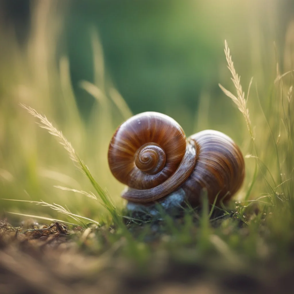 mummified snail from tinted murano glass in long grass ,bokeh like f/0.8, tilt-shift lens 8k,*-