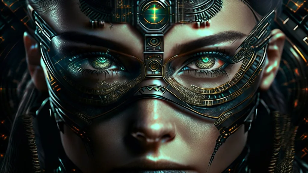 matrix style cyborg portrait detailed symmetrical realistic eyes steampunk cyborg cyborg intricate detailed to scale hyperrealistic dark lighting digital concept art